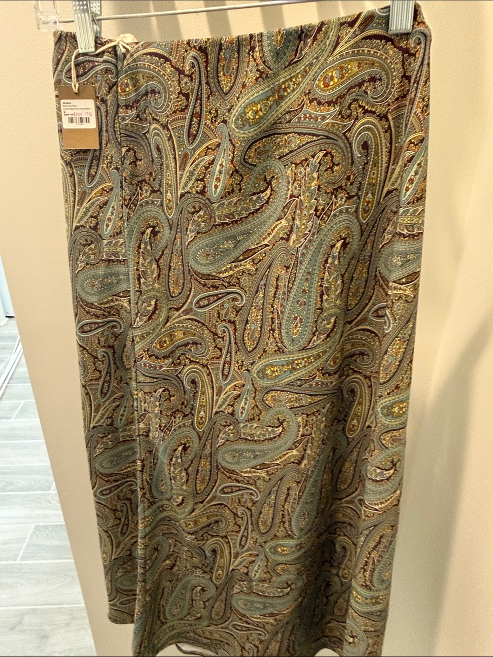 ANN MASHBURN Paisley Maxi Skirt in bluish grey with Brown & Gold Accents